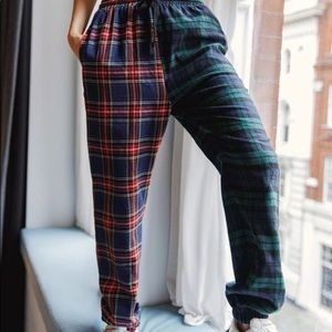 plaid half and half pants